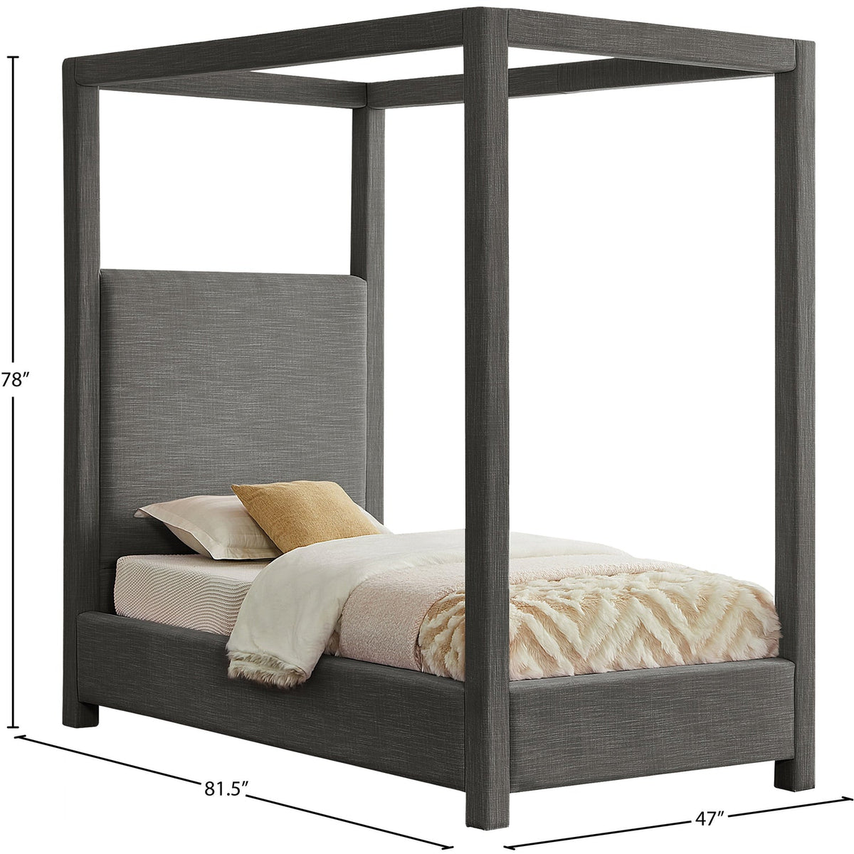Emerson Grey Linen Textured Fabric Upholstered Bed