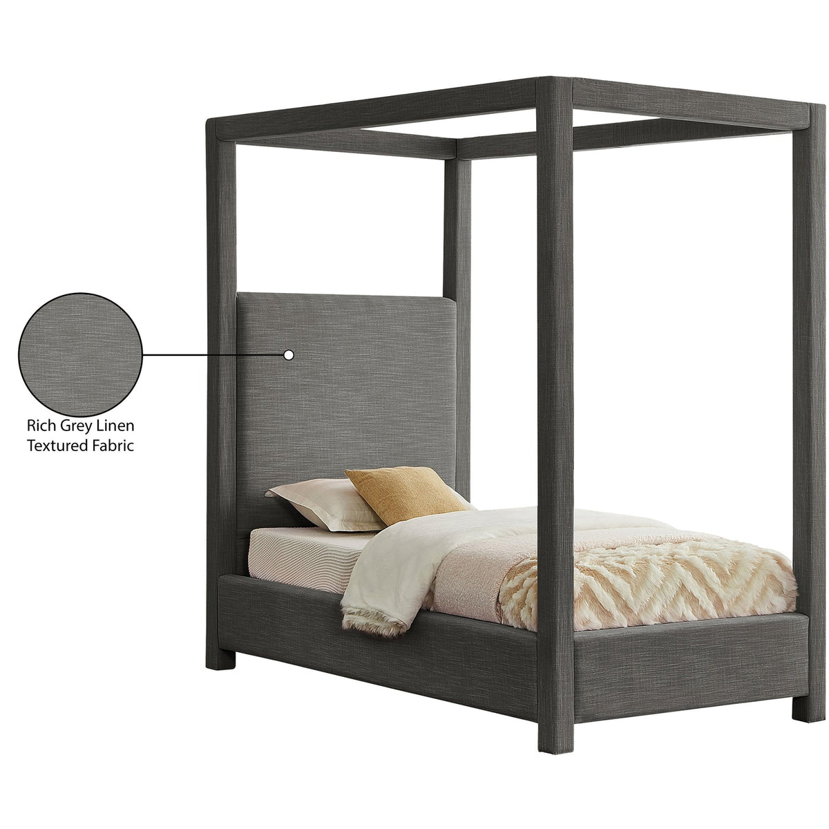 Emerson Grey Linen Textured Fabric Upholstered Bed