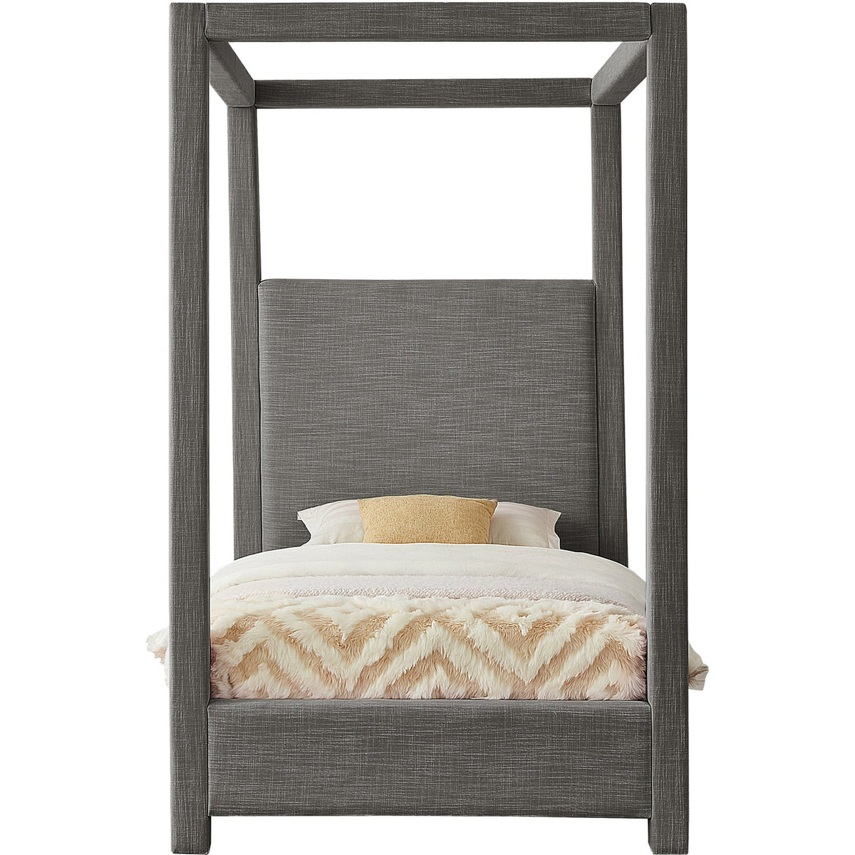 Emerson Grey Linen Textured Fabric Upholstered Bed