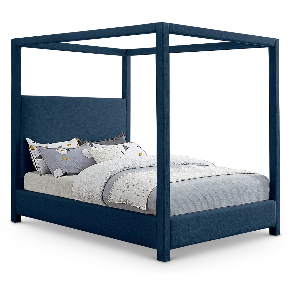 Emerson Navy Linen Textured Fabric Upholstered Bed