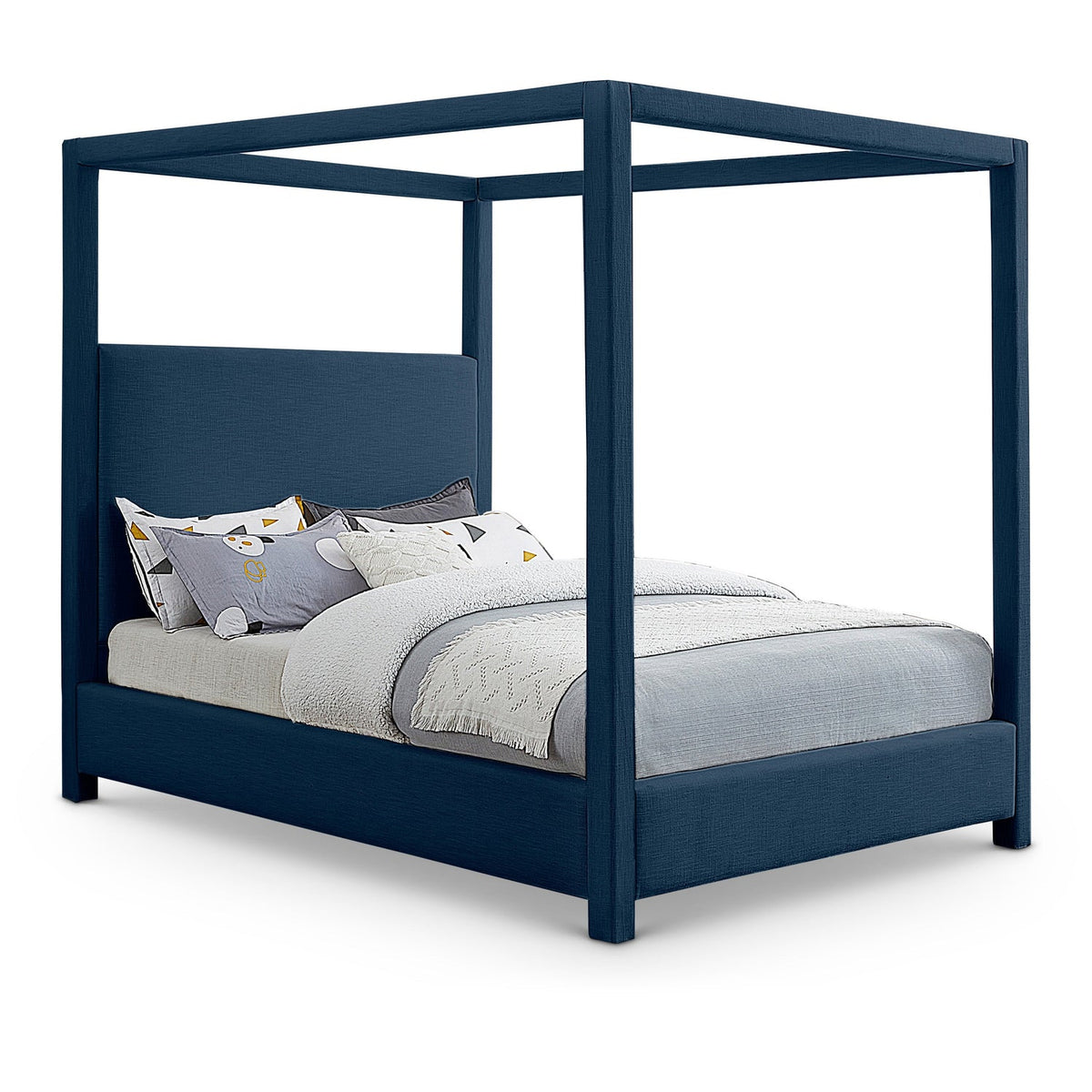 Emerson Navy Linen Textured Fabric Upholstered Bed
