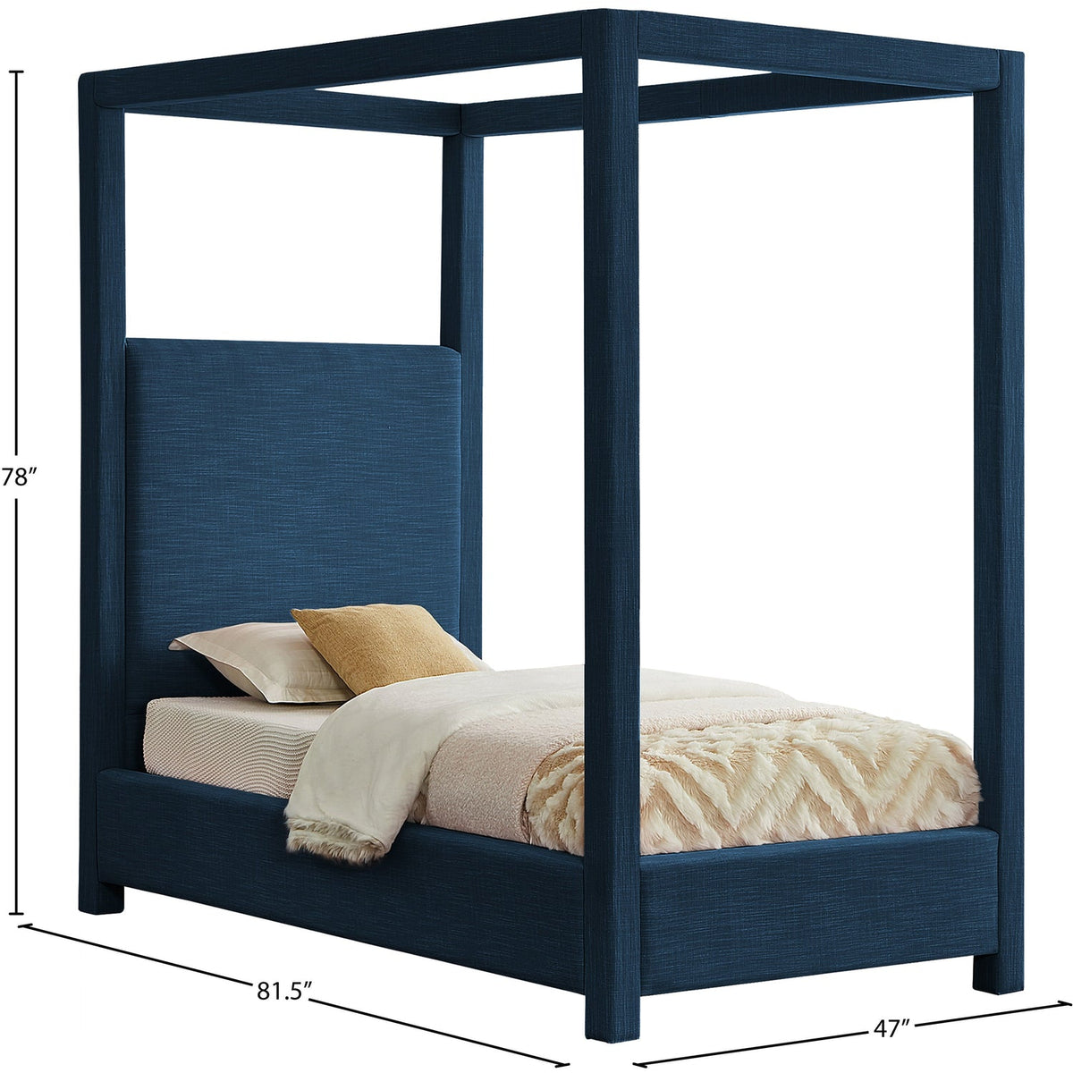 Emerson Navy Linen Textured Fabric Upholstered Bed