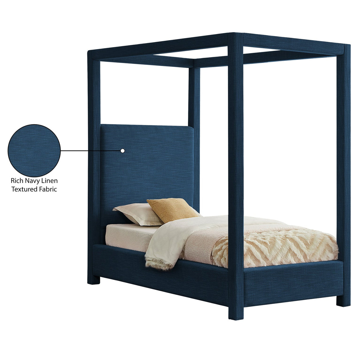 Emerson Navy Linen Textured Fabric Upholstered Bed