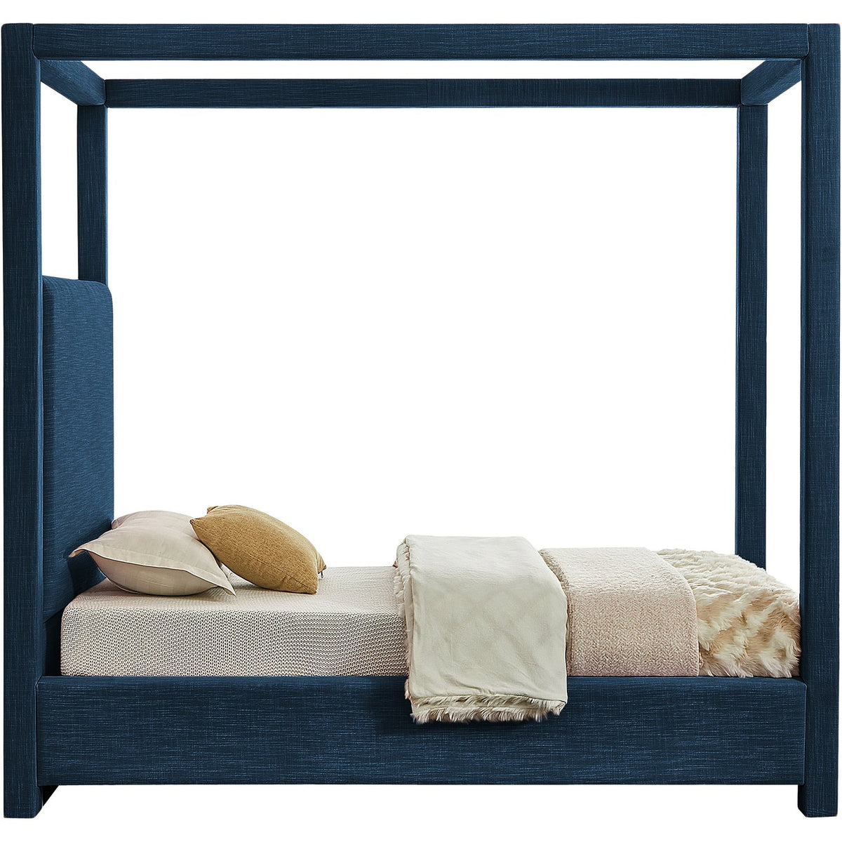 Emerson Navy Linen Textured Fabric Upholstered Bed