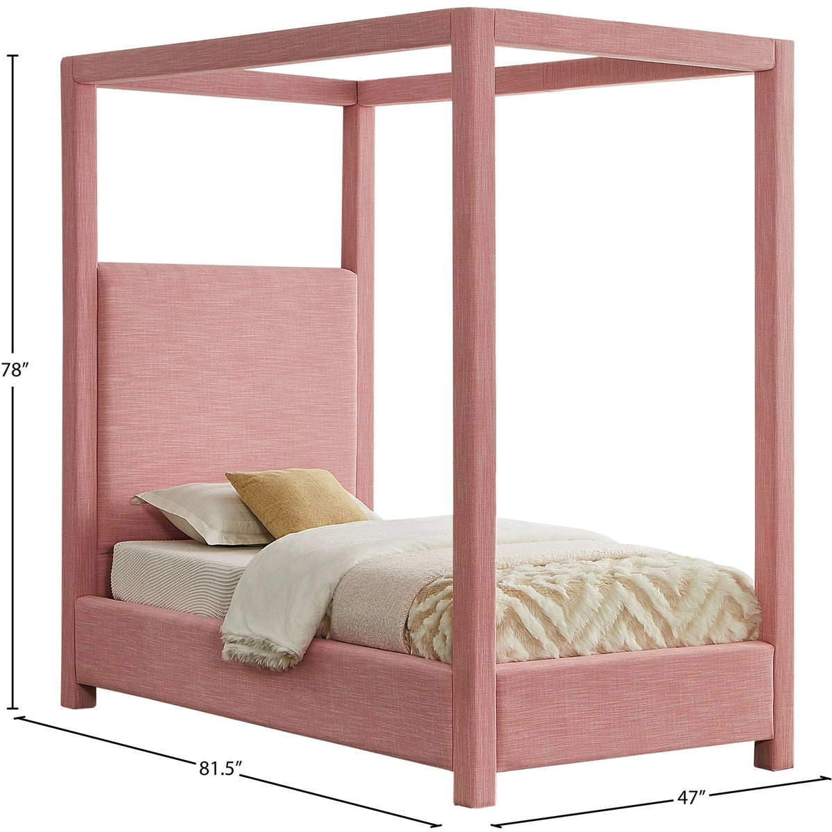 Emerson Pink Linen Textured Fabric Upholstered Bed