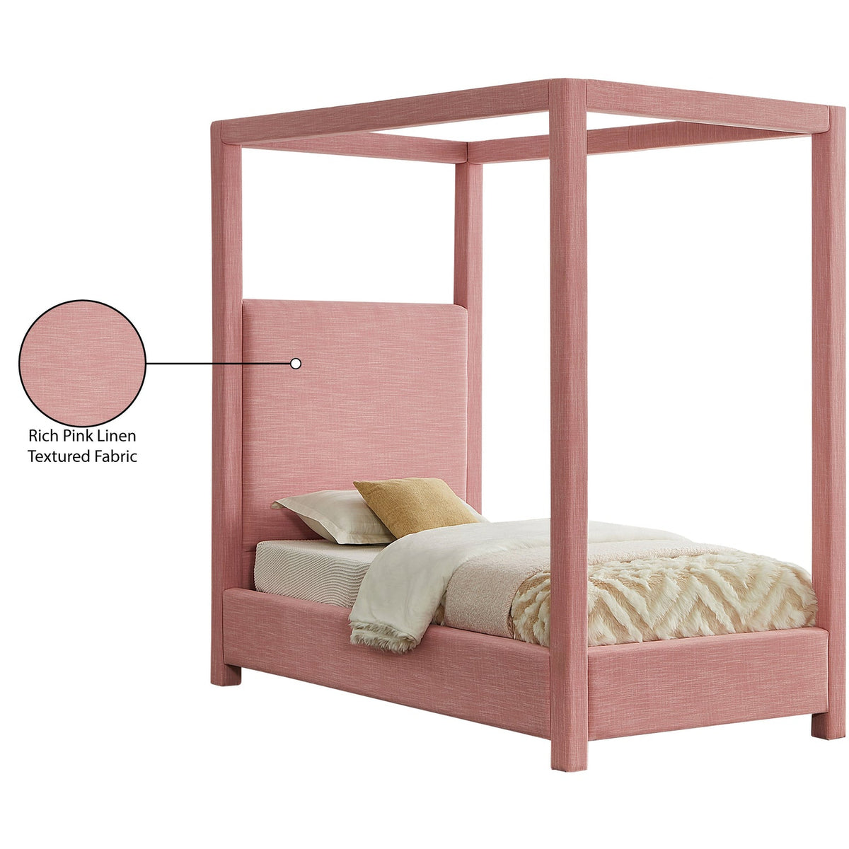 Emerson Pink Linen Textured Fabric Upholstered Bed