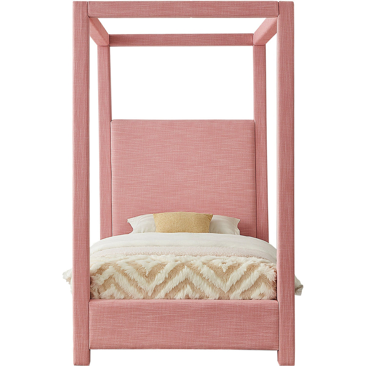 Emerson Pink Linen Textured Fabric Upholstered Bed
