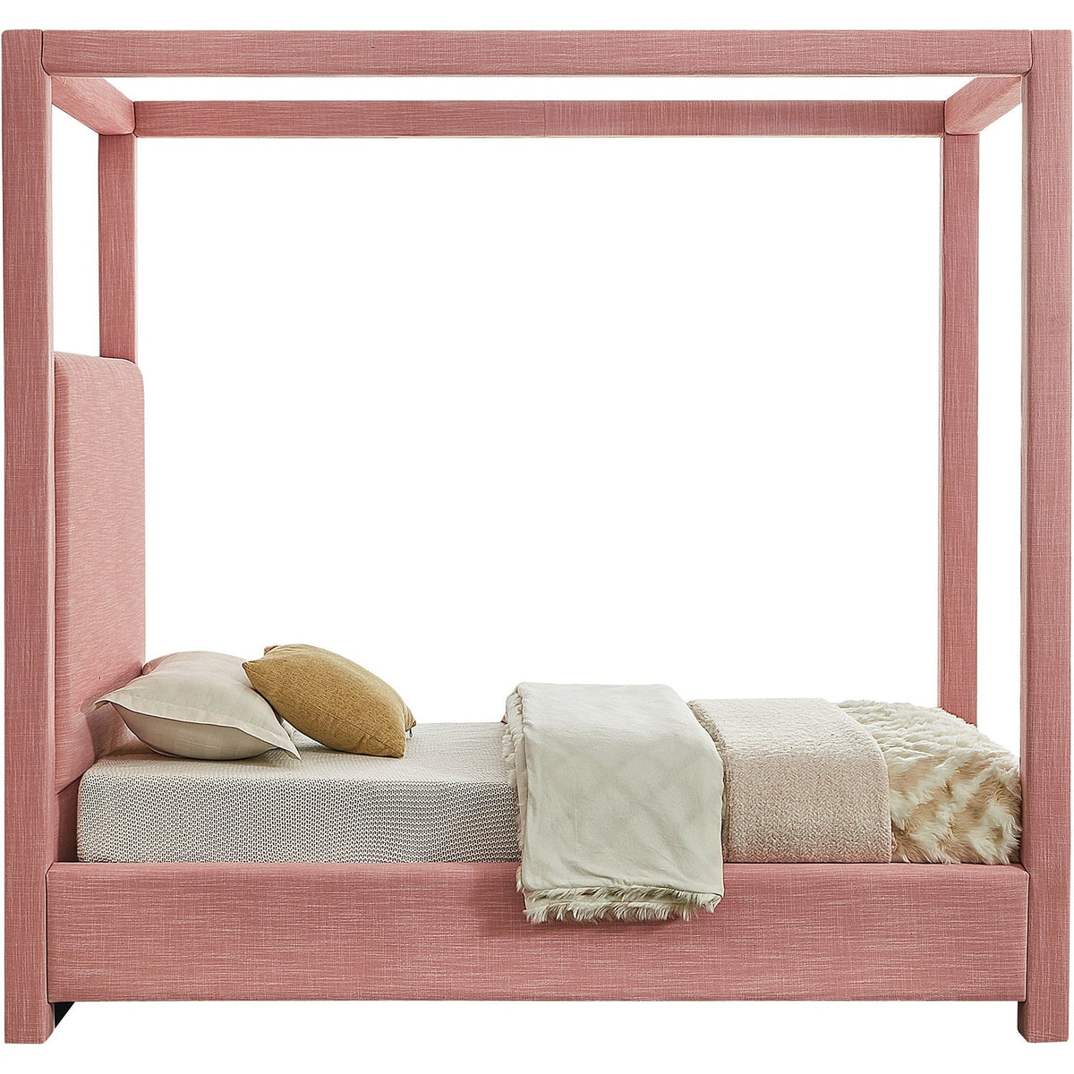 Emerson Pink Linen Textured Fabric Upholstered Bed