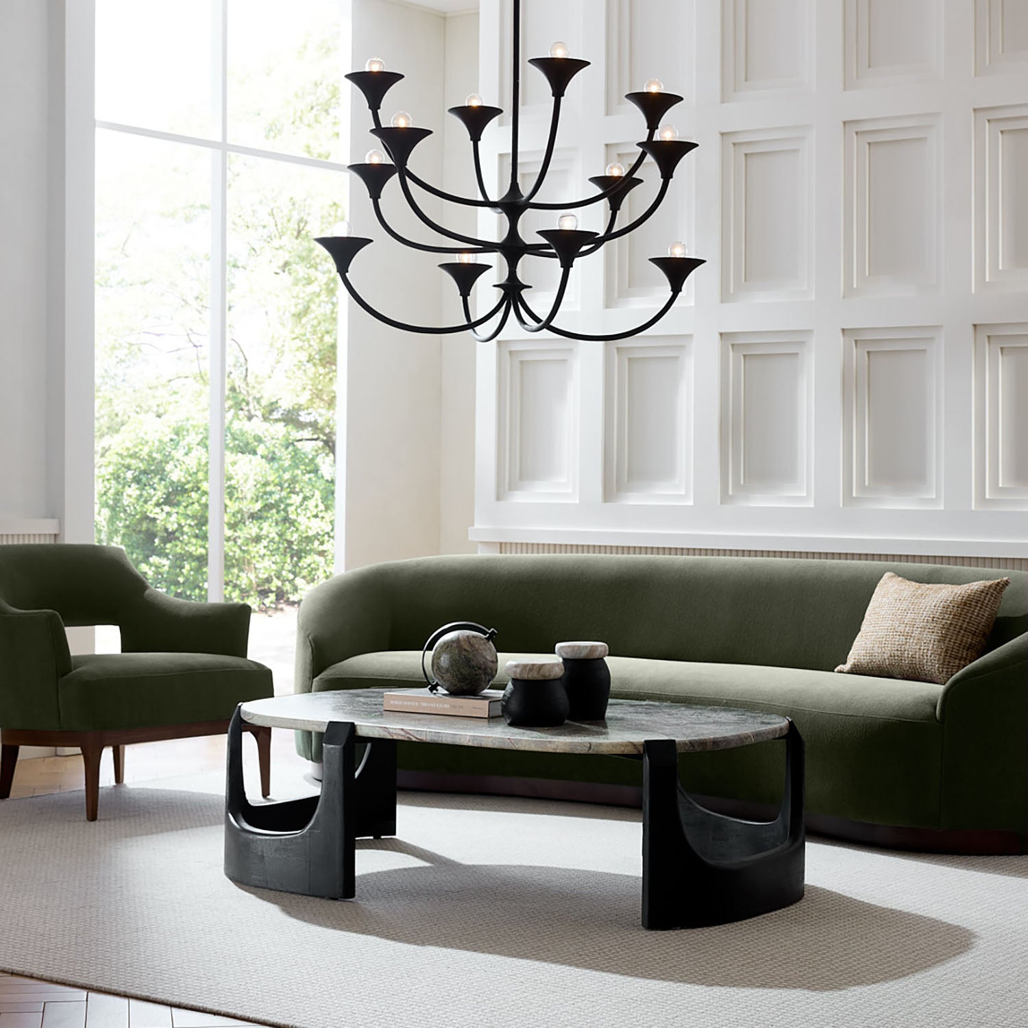 Arteriors Turner Pine Chenille Dark Walnut Sofa