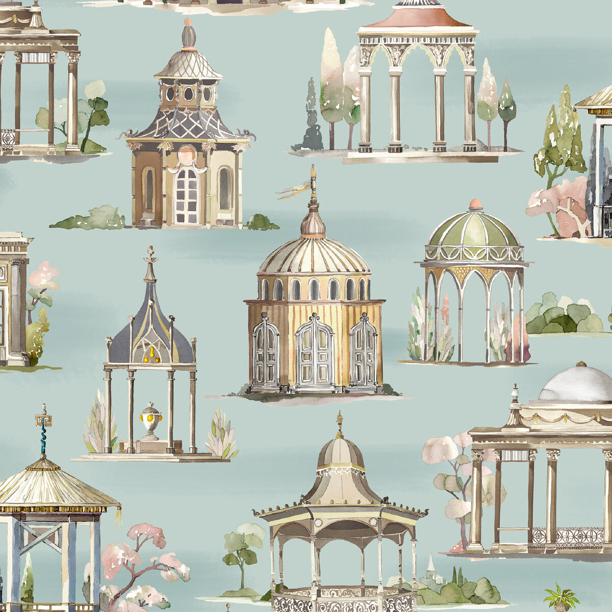 Mulberry Follies Aqua Wallpaper