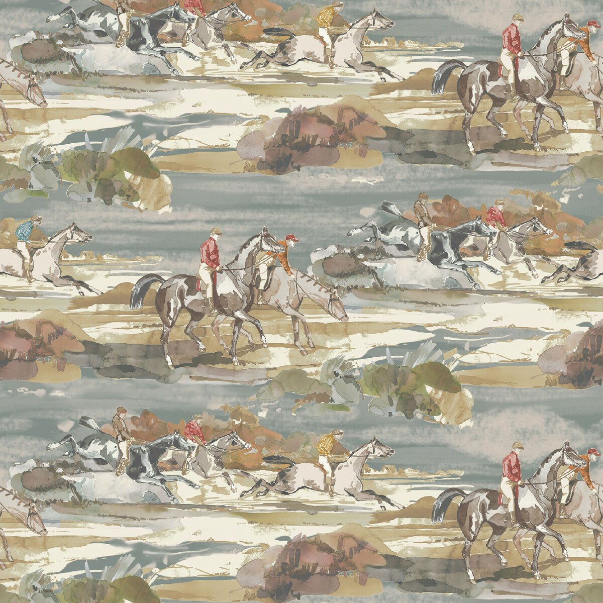Mulberry Morning Gallop Blue/Sand Wallpaper