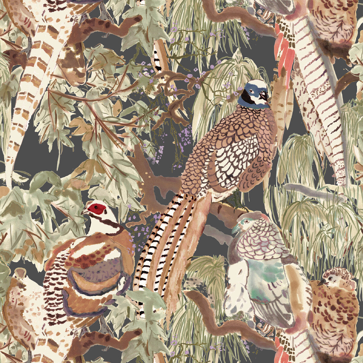 Mulberry Game Birds Charcoal Wallpaper