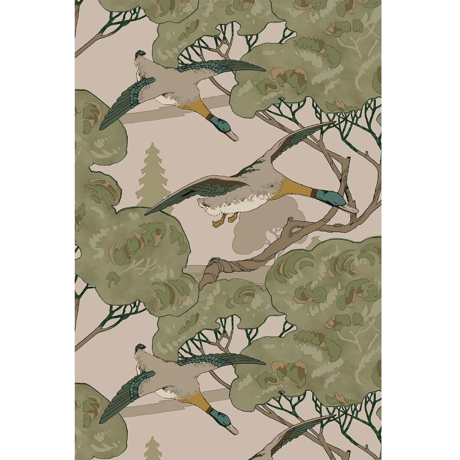 Mulberry Grand Flying Ducks Emerald Wallpaper