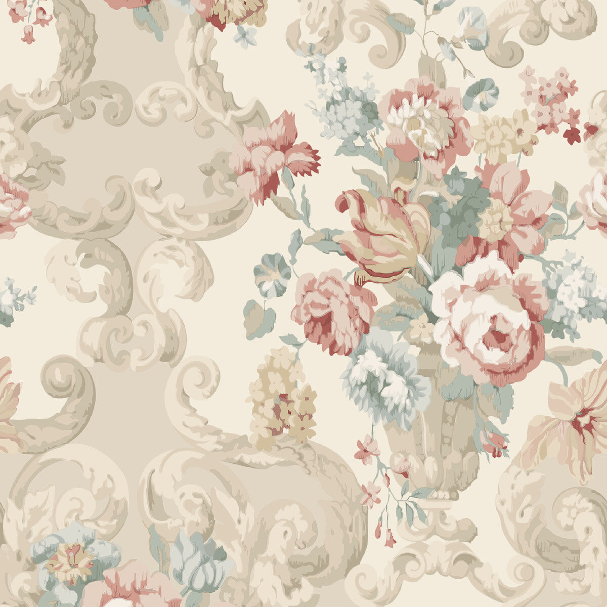 Mulberry Floral Rococo Lovat/Red Wallpaper