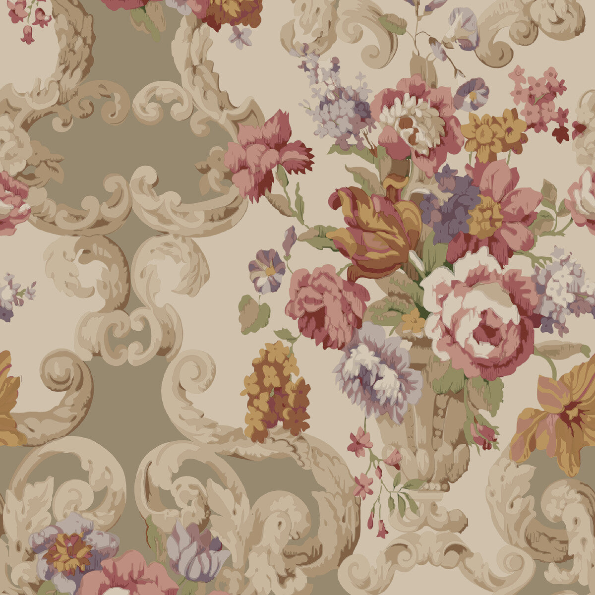 Mulberry Floral Rococo Red/Plum Wallpaper