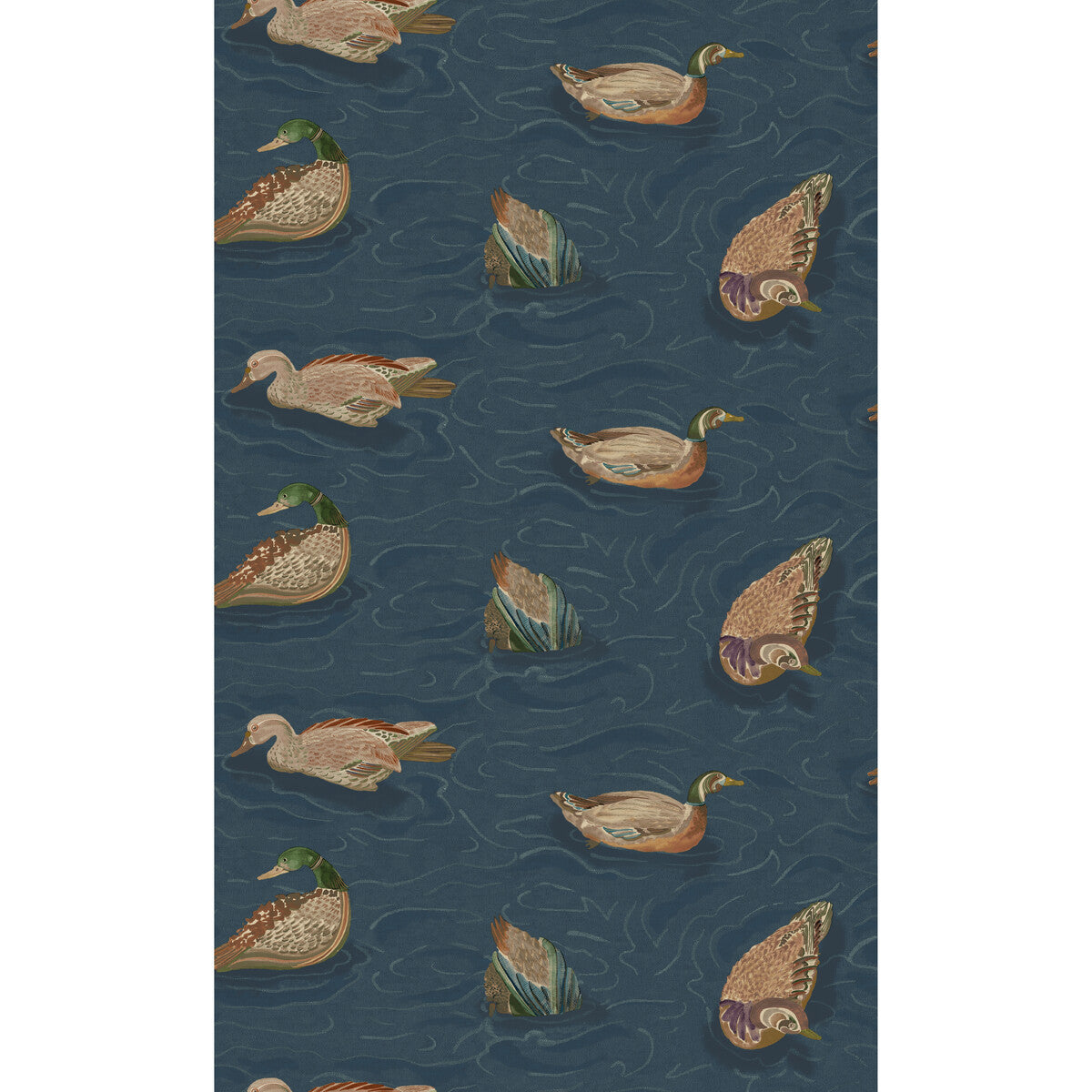 Mulberry Duck Pond Indigo Wallpaper