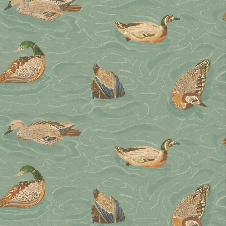 Mulberry Duck Pond Teal Wallpaper