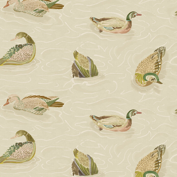Mulberry Duck Pond Emerald/Stone Wallpaper