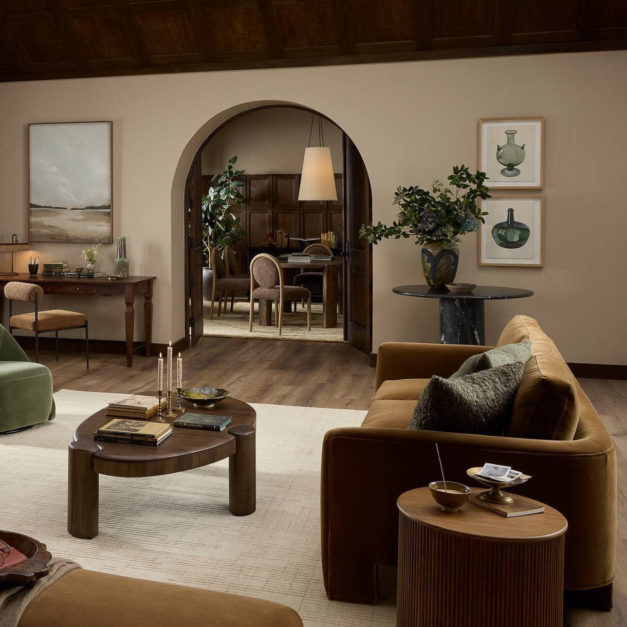 Four Hands Katya Surrey Ochre 97in Sofa - styled room scene