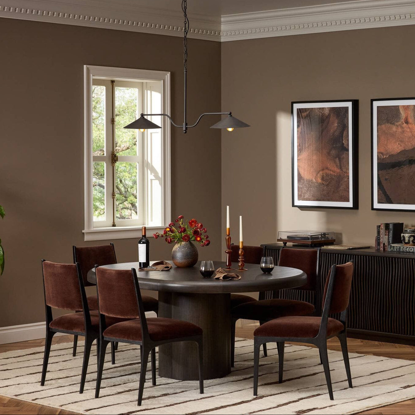 Four Hands Pemble Smoked Black Mindi Extension Dining Table - detail view