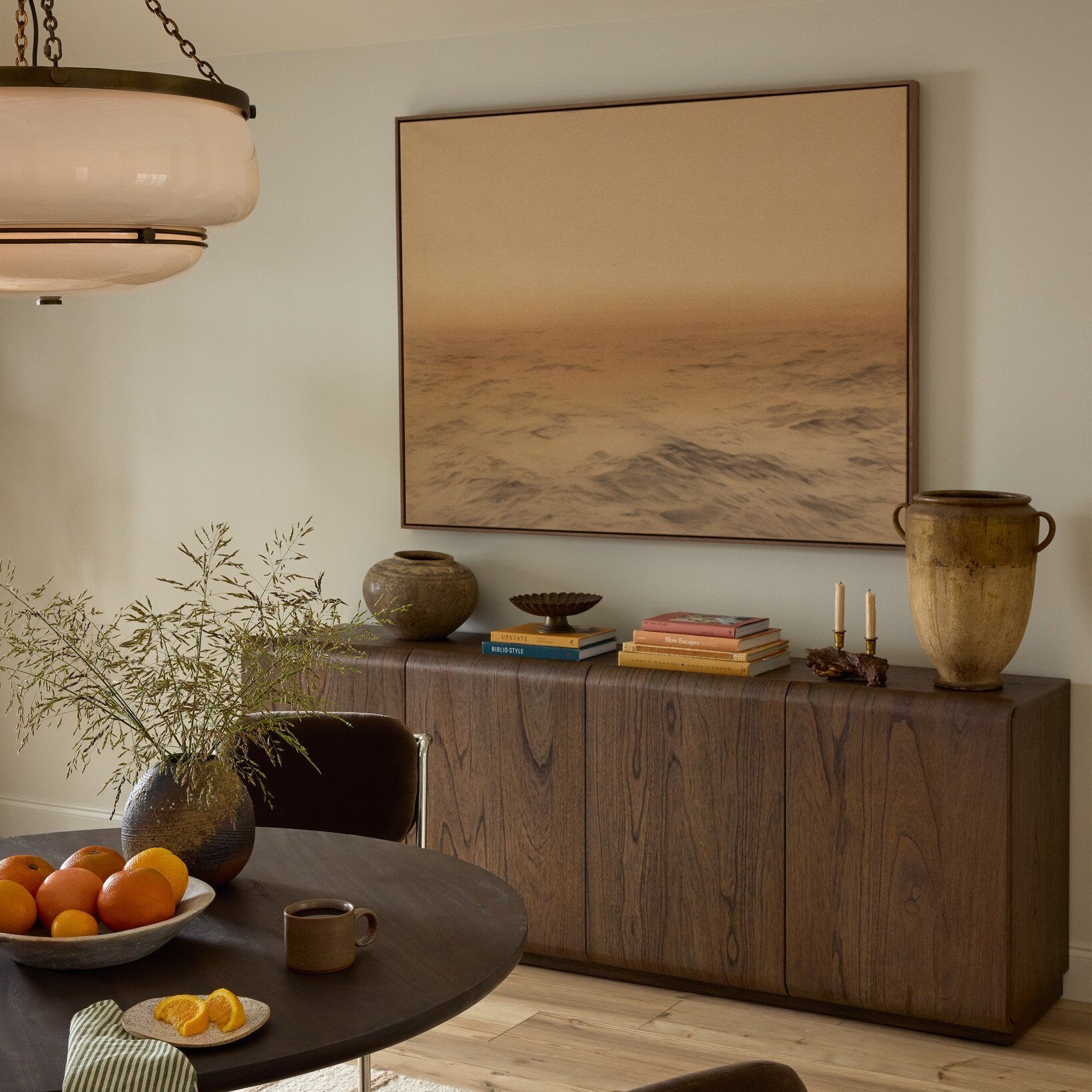 Four Hands Arlet Stained Saddle Brown Mindi Sideboard styled in a room setting (2)