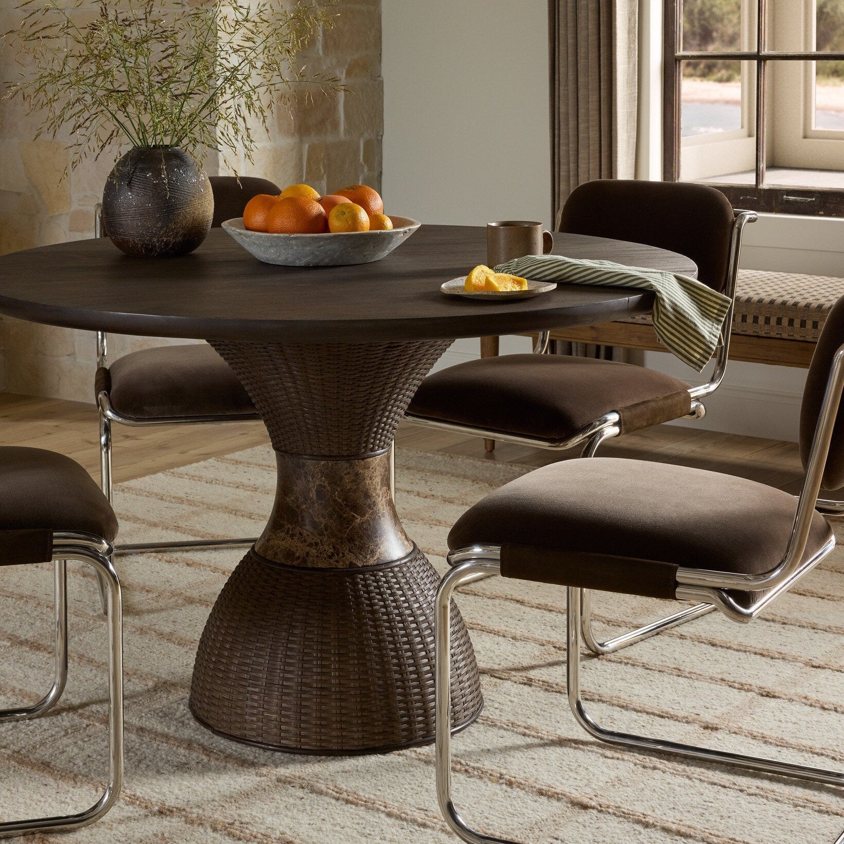 Four Hands Bram Surrey Mink Dining Chair styled room scene 2