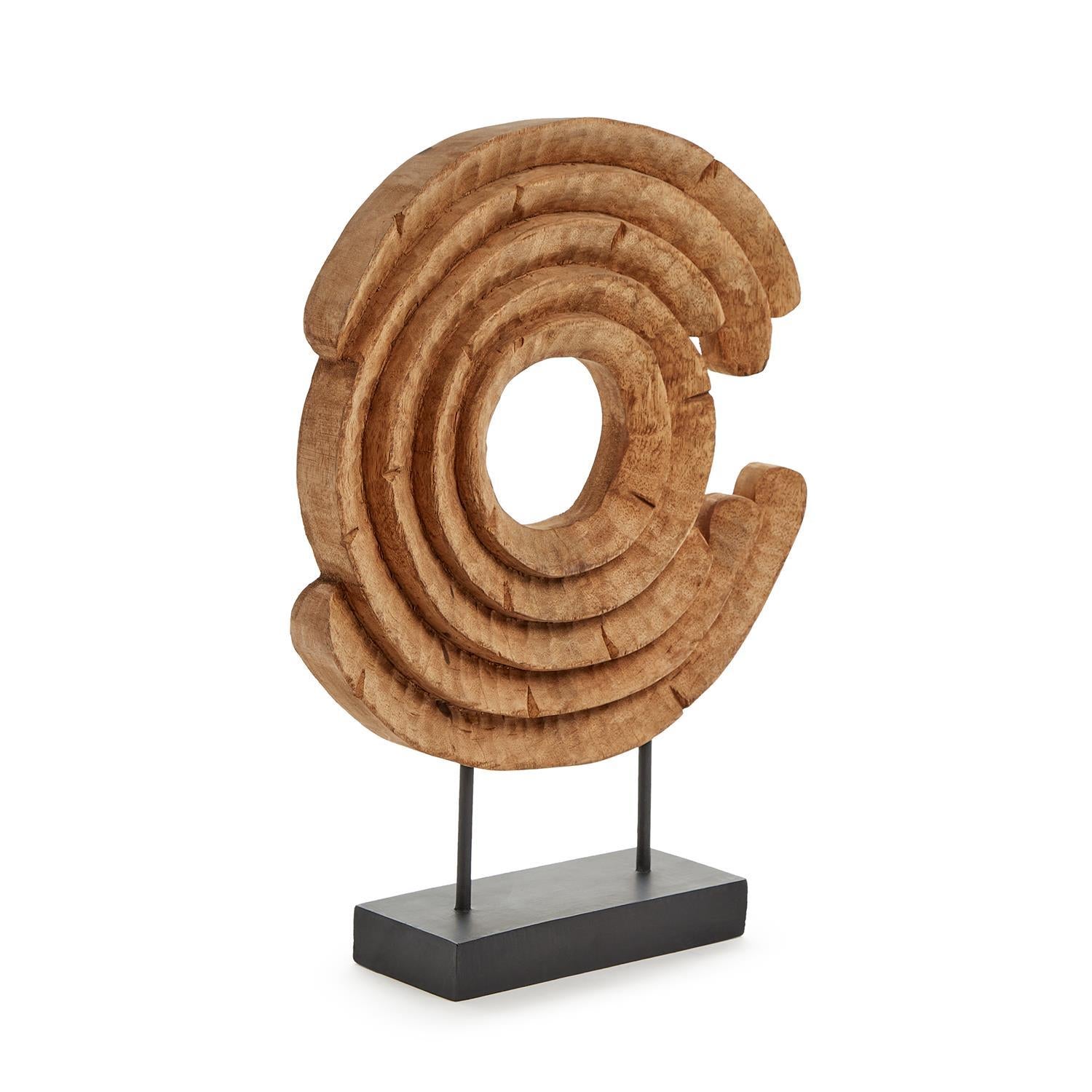 Hand Carved Wood Sculpture on Black Stand