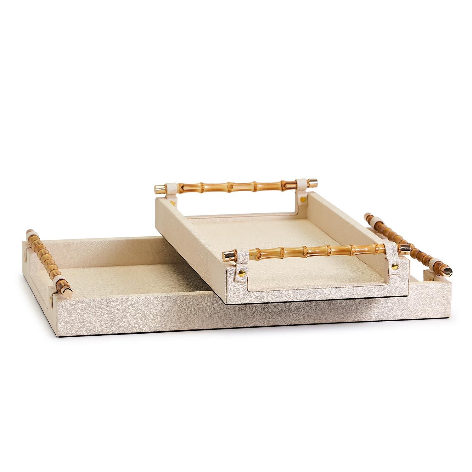 Cream Decorative Rectangle Tray Set of 2