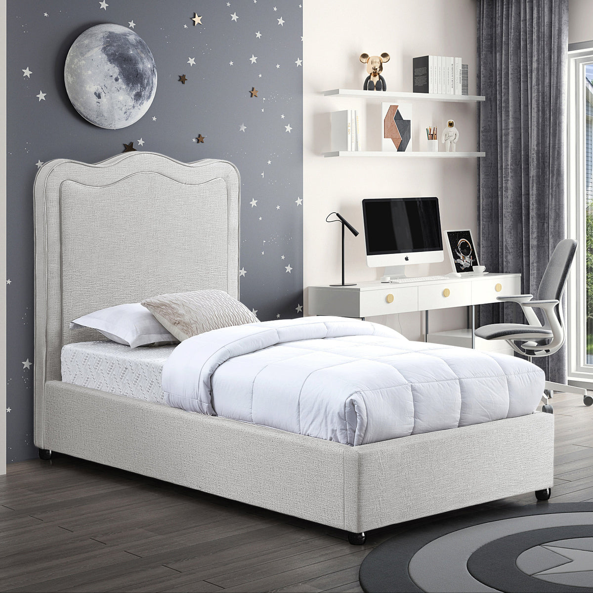 Felix Cream Linen Textured Fabric Upholstered Bed