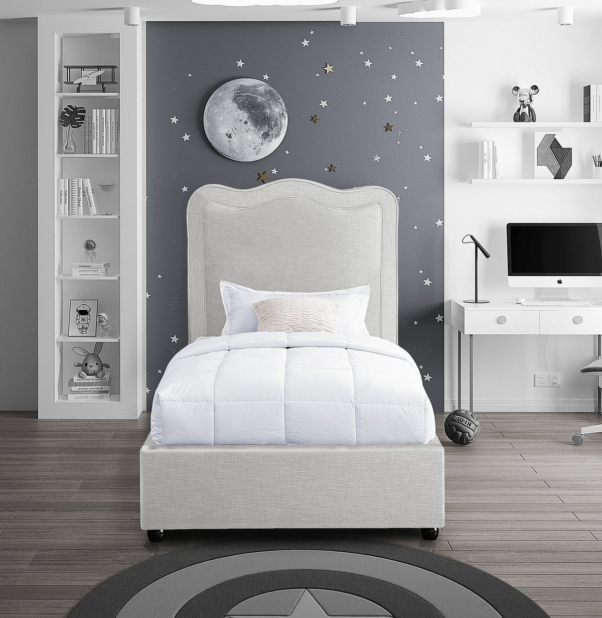 Felix Cream Linen Textured Fabric Upholstered Bed