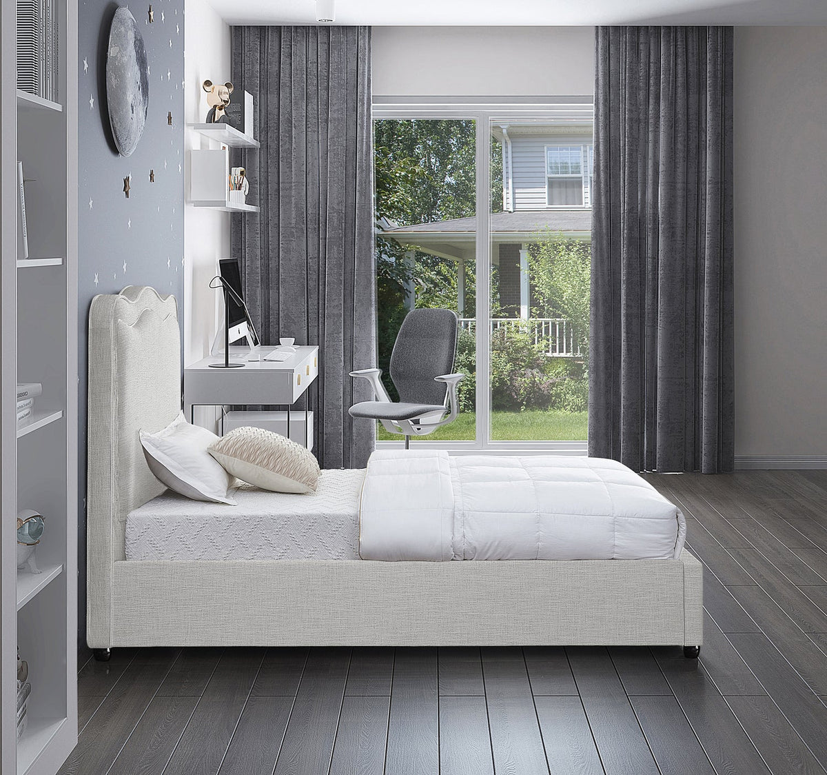 Felix Cream Linen Textured Fabric Upholstered Bed