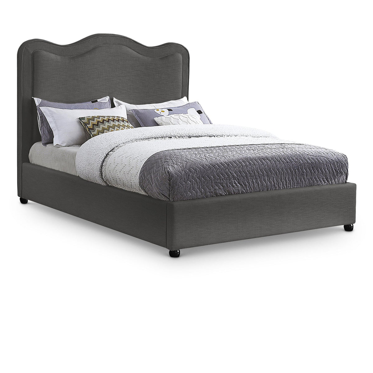 Felix Grey Linen Textured Fabric Upholstered Bed