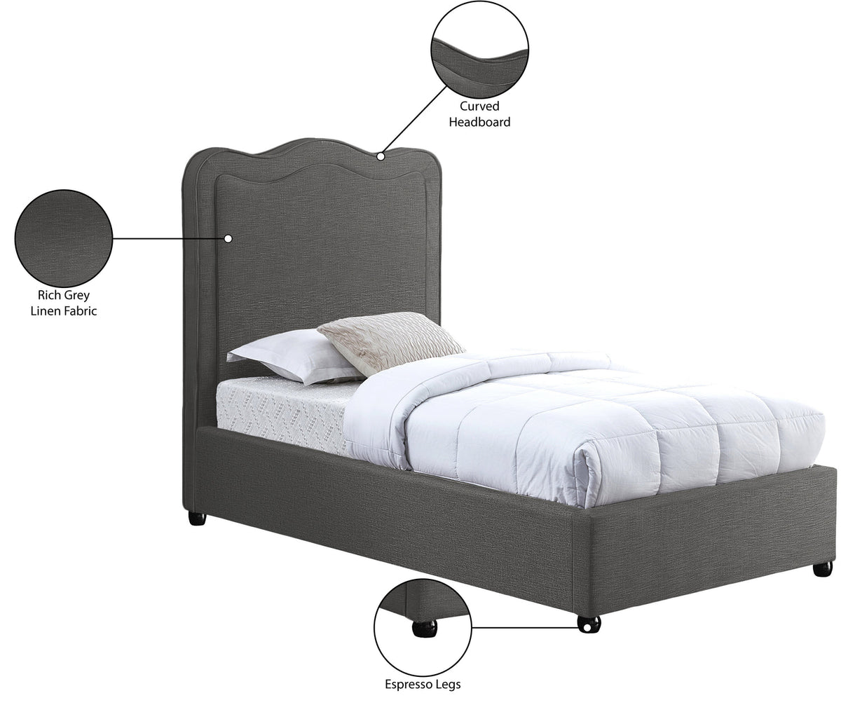 Felix Grey Linen Textured Fabric Upholstered Bed