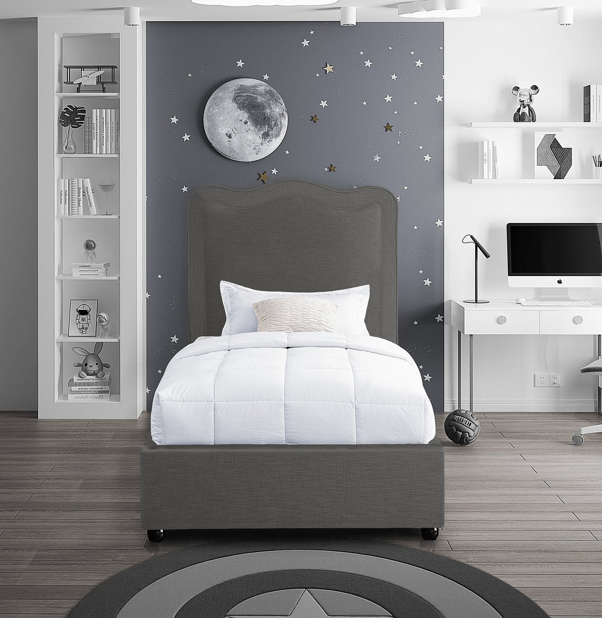 Felix Grey Linen Textured Fabric Upholstered Bed