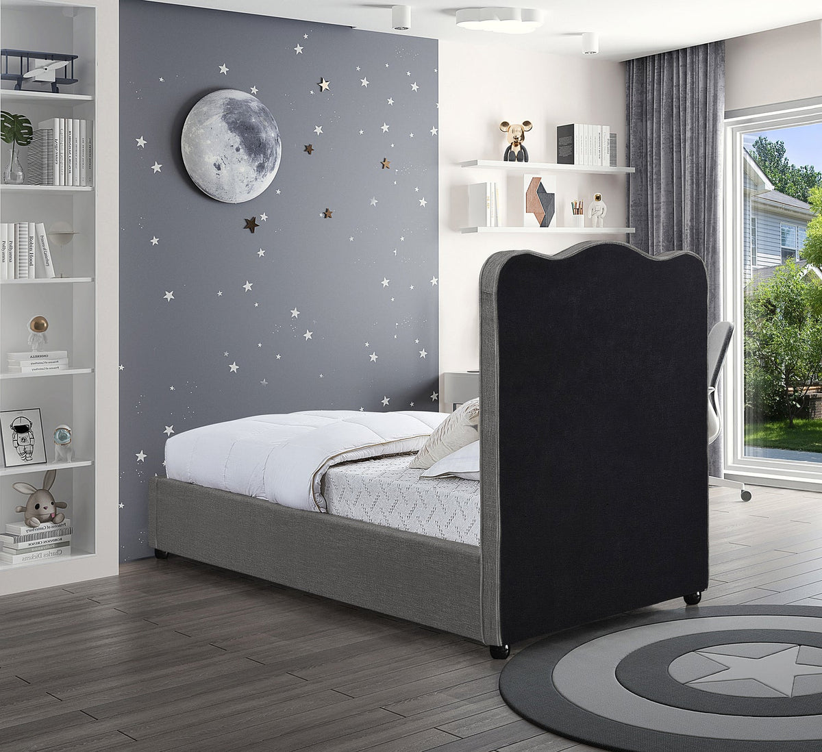 Felix Grey Linen Textured Fabric Upholstered Bed