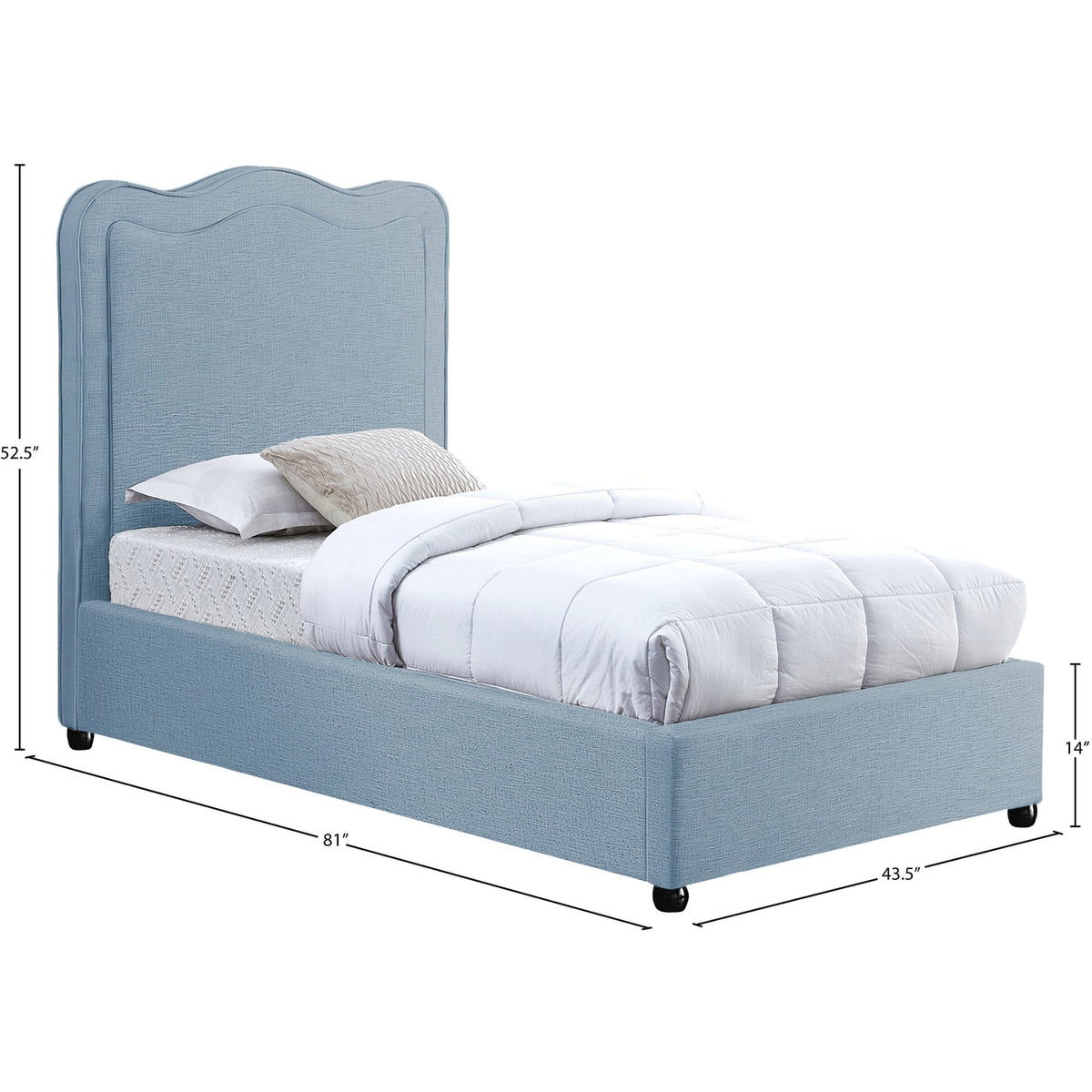 Felix Light Blue Linen Textured Fabric Upholstered Bed