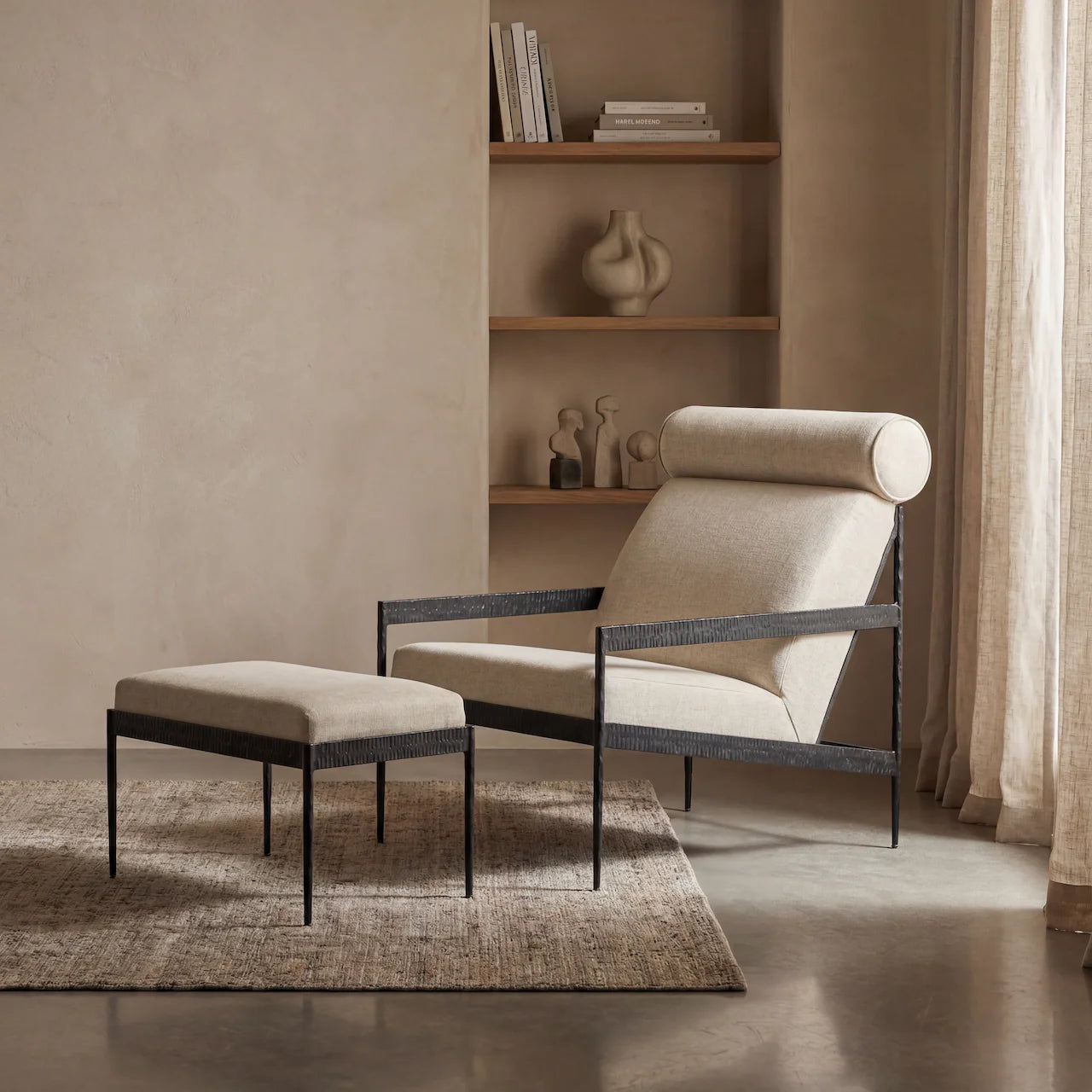 MENO HOME x Co. House Designs Ferra Natural Hammered Ottoman