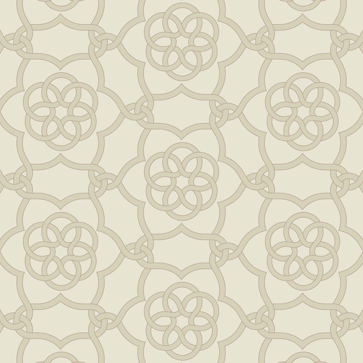 Floret Lattice floral wallpaper in Golden Wheat, installed vignette