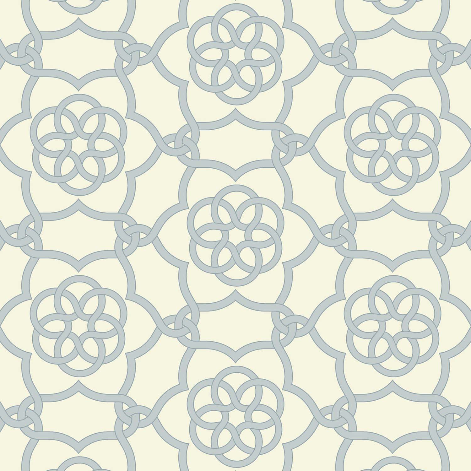 Floret Lattice floral wallpaper in Pale Mineral Blue, corner detail