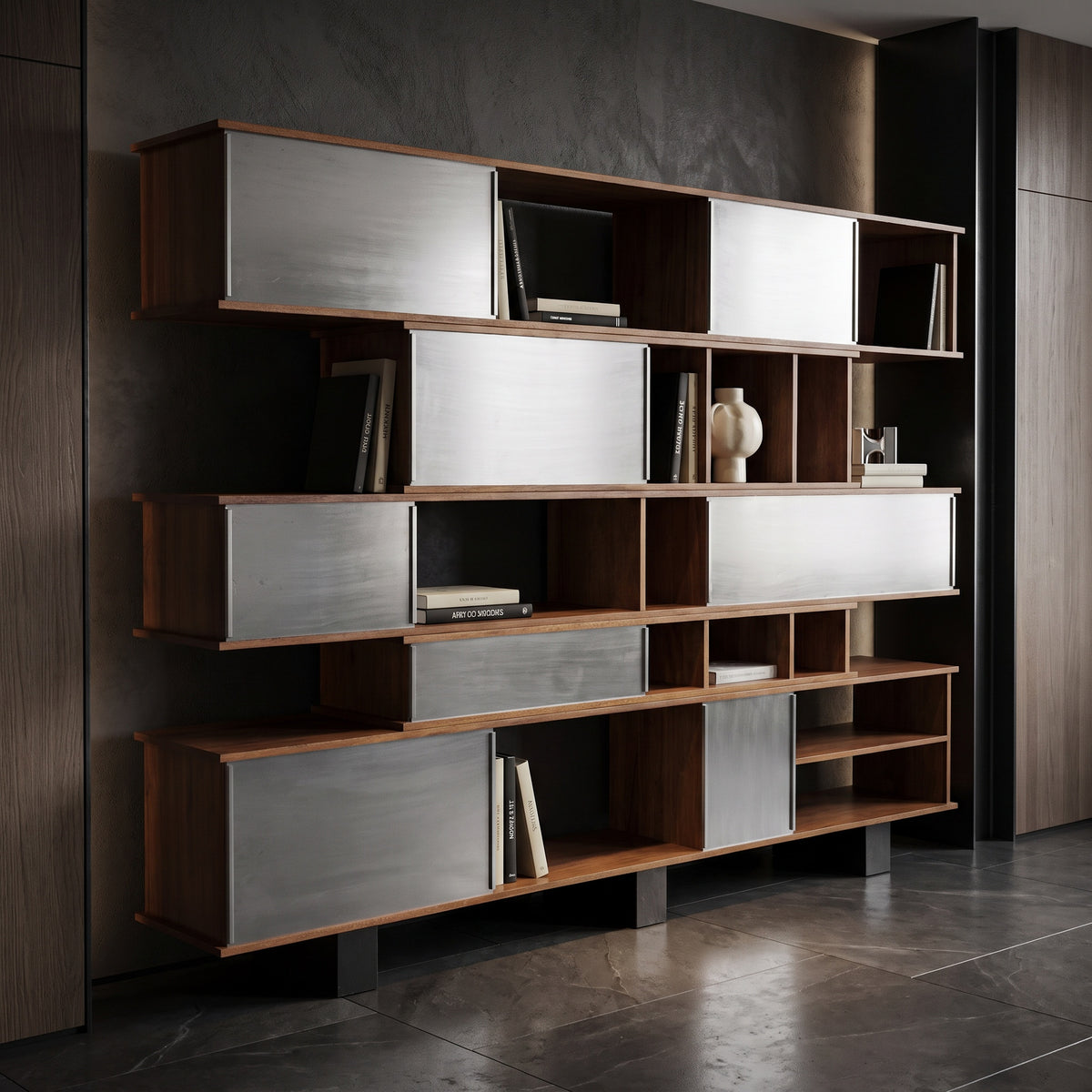 Noir Cyrus Shelving with Aluminum Panels