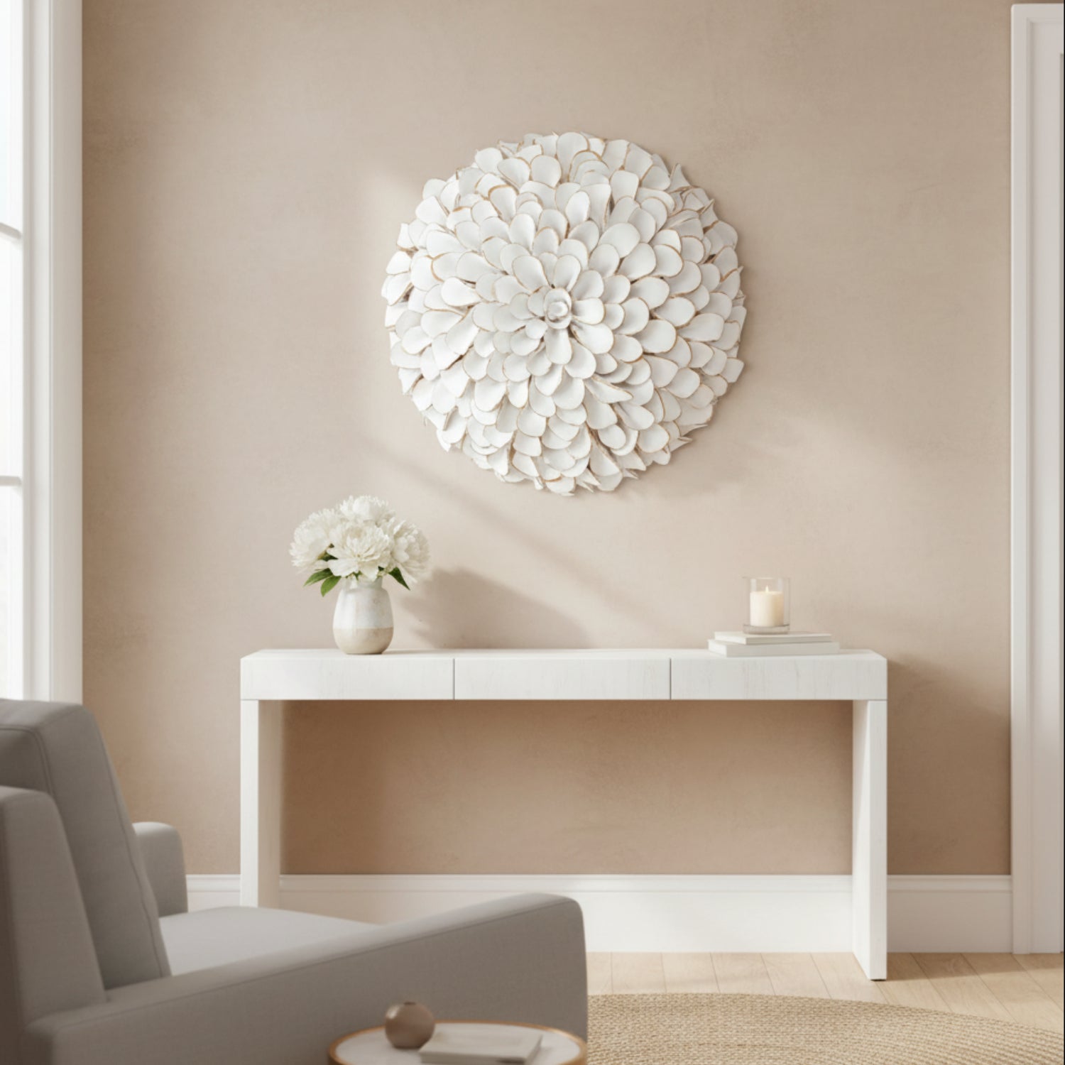 John Richard Button Flower White I Wall Art