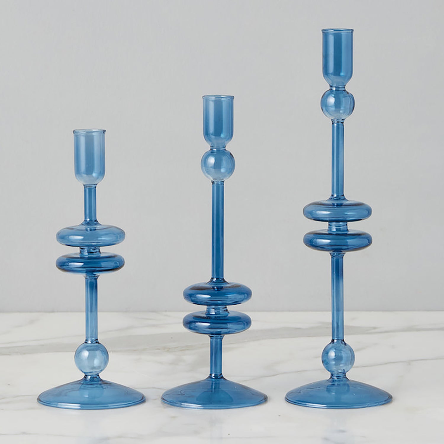 Etu Home Glass Sapphire Candlestick Set of 2