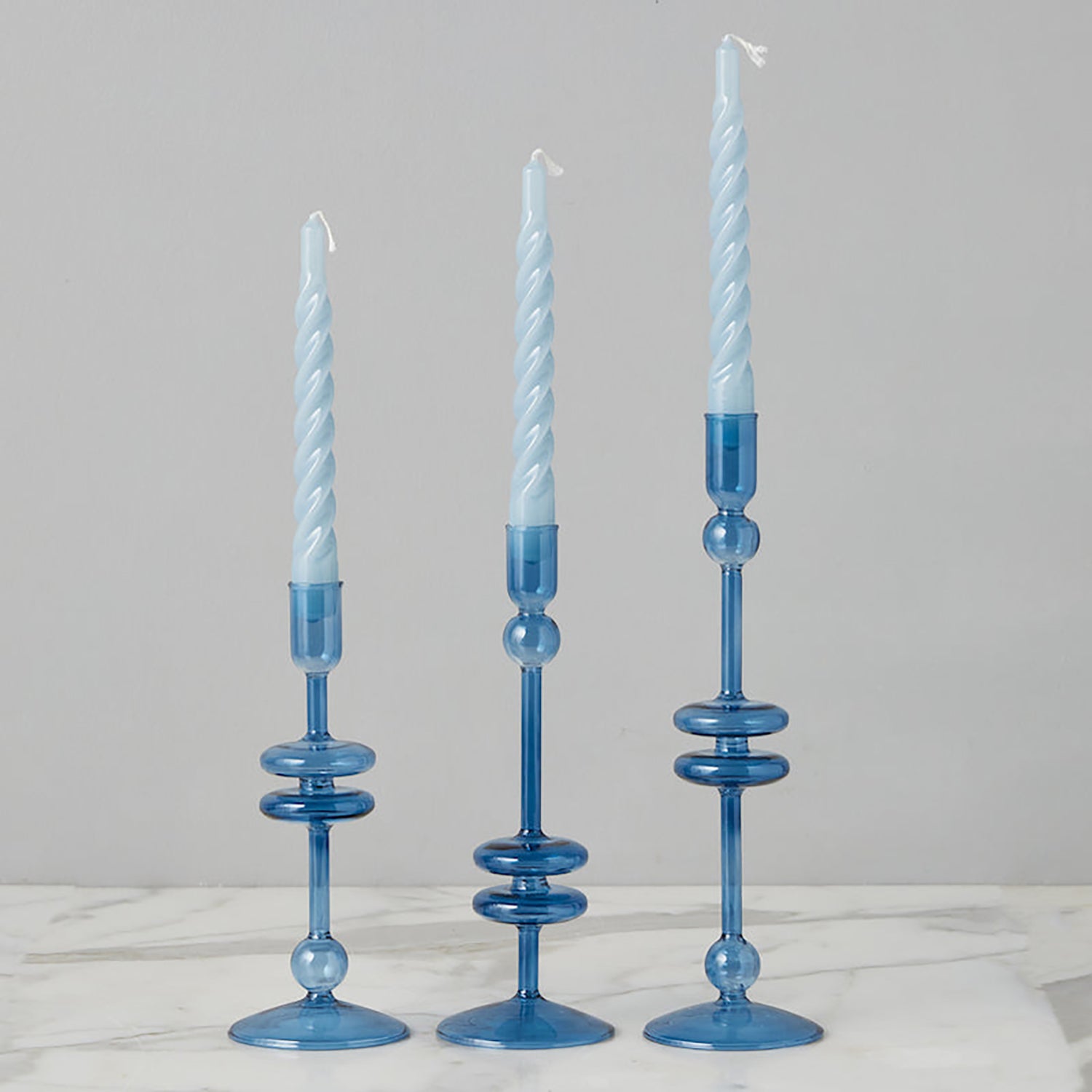 Etu Home Glass Sapphire Candlestick Set of 2