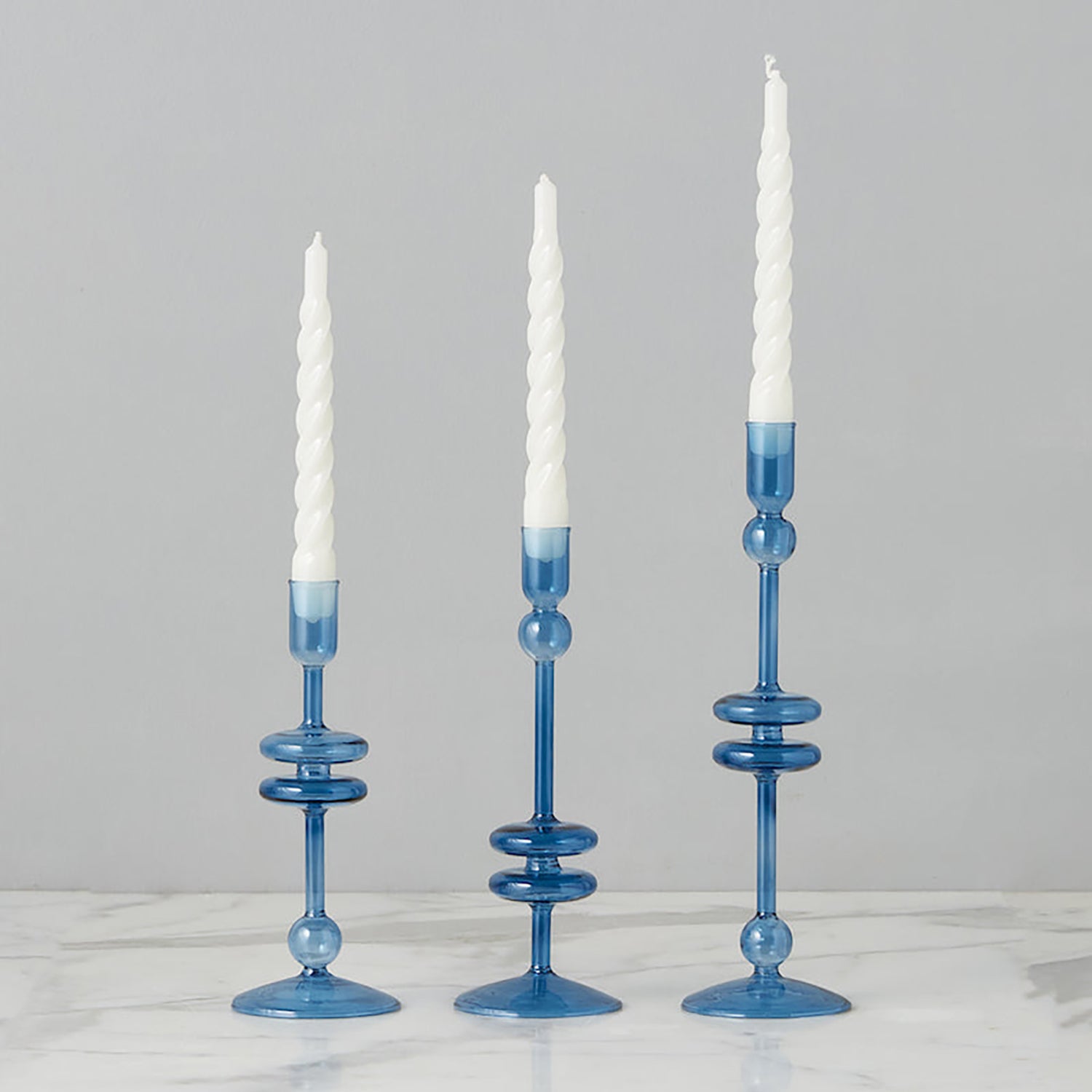 Etu Home Glass Sapphire Candlestick Set of 2