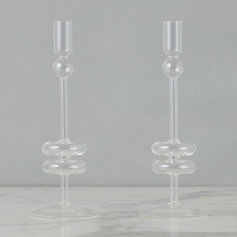 Etu Home Glass Sapphire Candlestick Set of 2 - Thumbnail 2