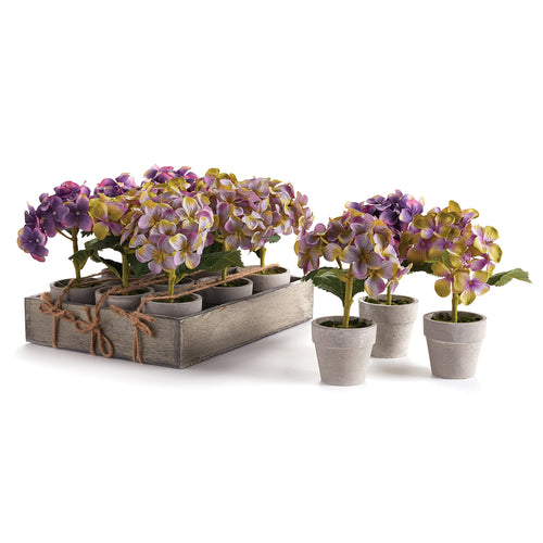 Hydrangea Purple Potted Mini Faux Plant Set of 12