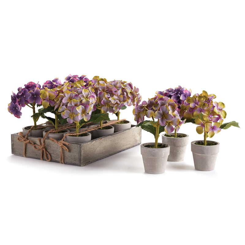 Hydrangea Purple Potted Mini Faux Plant Set of 12