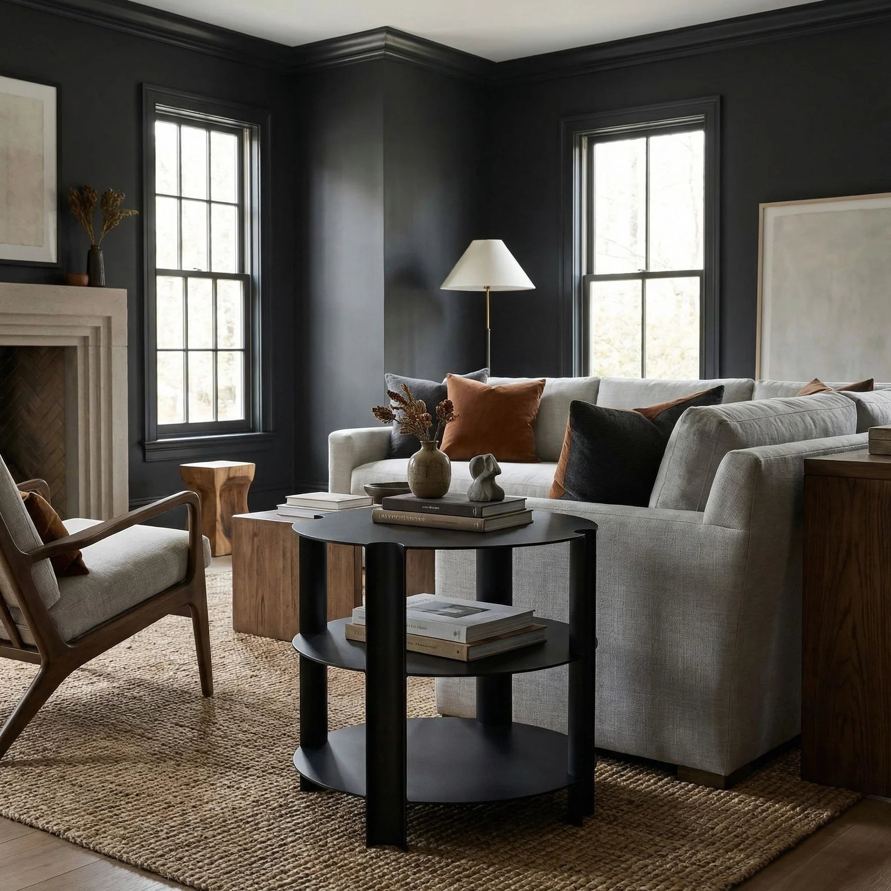 Noir Luca Side Table, vertical supports through the shelves