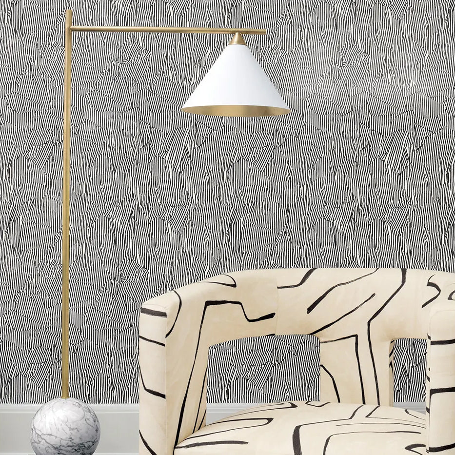 Kelly Wearstler x Lee Jofa Modern Avant Ivory/Black Wallpaper