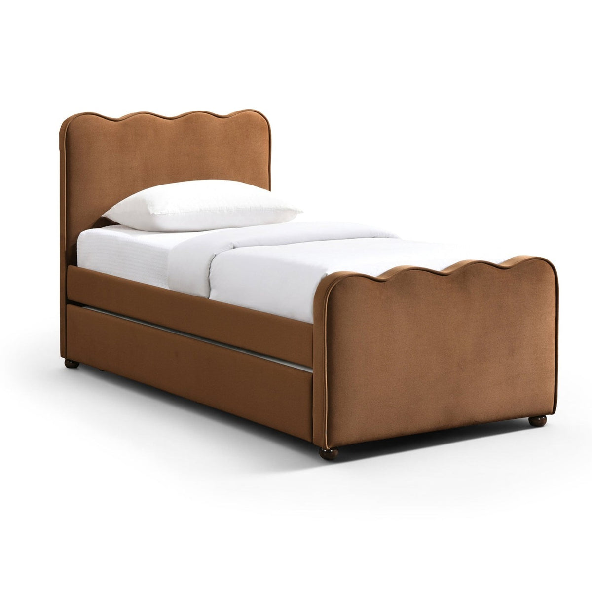 Gatsby Saddle Mohair Velvet Twin Trundle Bed in saddle brown mohair velvet, primary product view